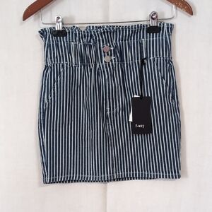 F-Way Blue White Stripe Denim Paperbag Straight Skirt Size Small New with Tag
